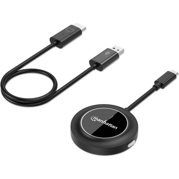 Manhattan 1080p Wireless HDMI Display Presentation Kit, 2-Piece Set with HDMI Receiver and USB-C Transmitter Dongle to Wirelessly Display a Video Signal from a Laptop/Tablet/Smartphone on an HDMI TV or Projector, Black