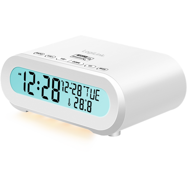 LogiLink FM Radio Alarm Clock with Night light. white