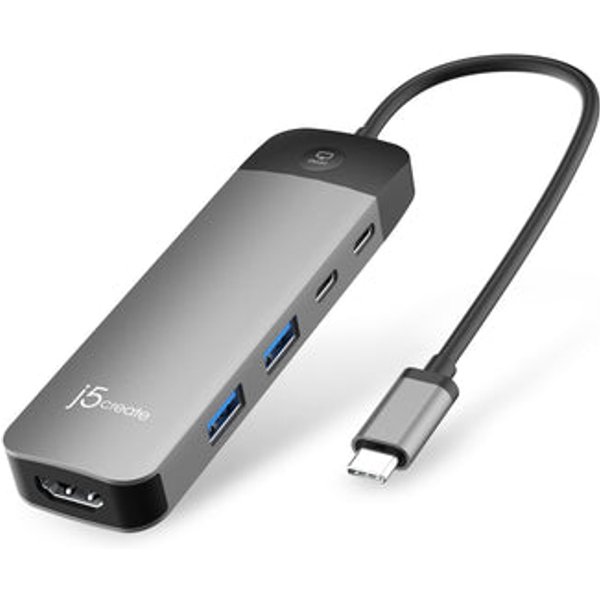 j5create JCD3002 USB-C® 4K60 Hub with PD and Screen-Off Control. Black