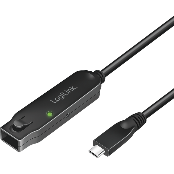 LogiLink USB 3.2 Gen2 Type-C cable. C/M to C/F. amplifier. 10 Gbps. bl