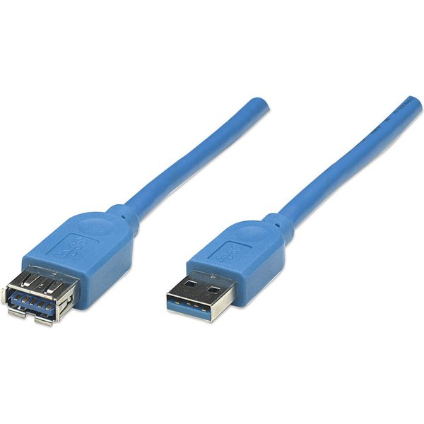 Manhattan USB-A to USB-A Extension Cable, 2m, Male to Female, Blue, 5 Gbps (USB 3.2 Gen1 aka USB 3.0), SuperSpeed USB, Lifetime Warranty, Equivalent to USB3SEXT2MBK (except colour).