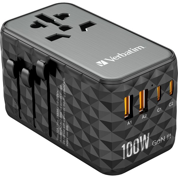 Verbatim UTA-06 100W GaN III Universal Travel Adapter with 2 x USB-C P