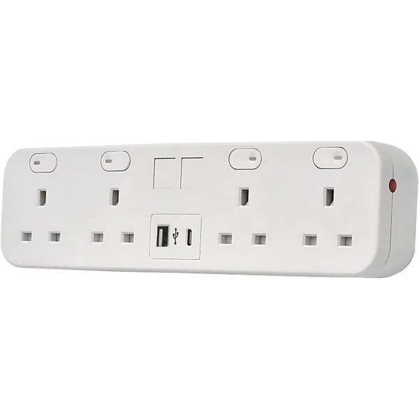 POWERDATA WHITE DESKTOP 4X POWER. 2X MS - DUAL USB A&C CHARGER - 1