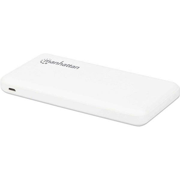 Manhattan Power Bank, 10000 mAh, Output: 2x USB-A (2.1A & 1A), Input: USB-C & Micro-USB (both 2A), White, One Year Warranty