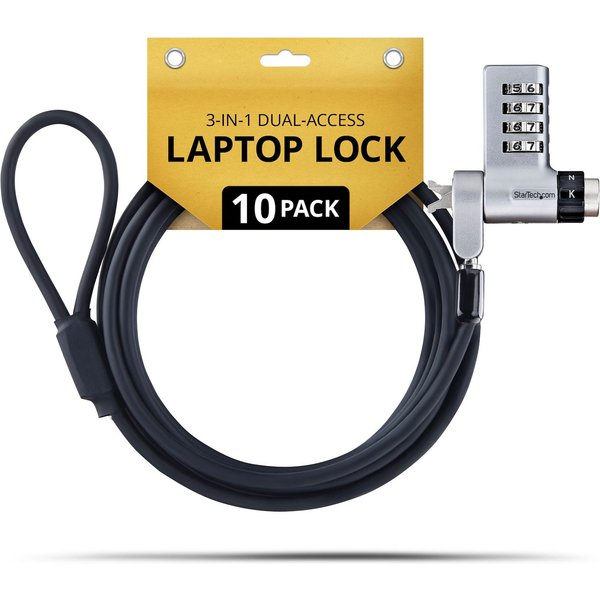 StarTech.com 10-Pack 3-in-1 Dual-Access Laptop Lock. 6.6ft (2m) Keyed