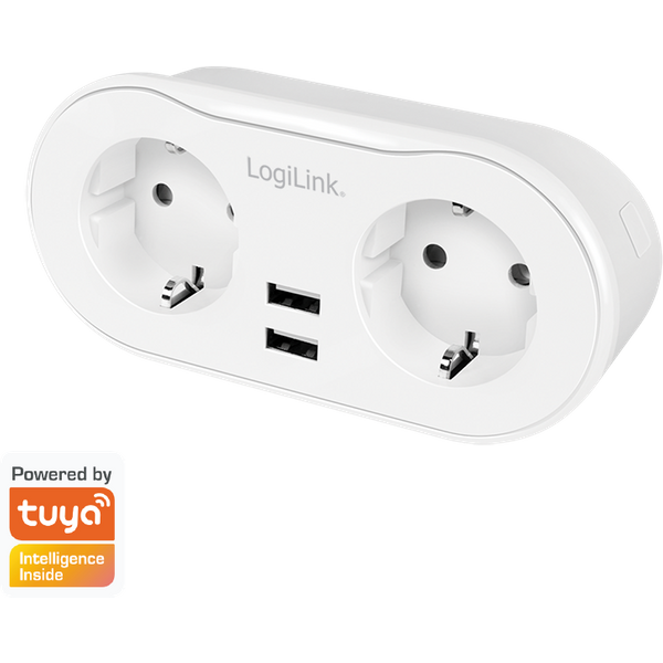 LogiLink WiFi Smart plug. 2port. Tuya compatible. 2x USB-A. 2x CEE 7/3