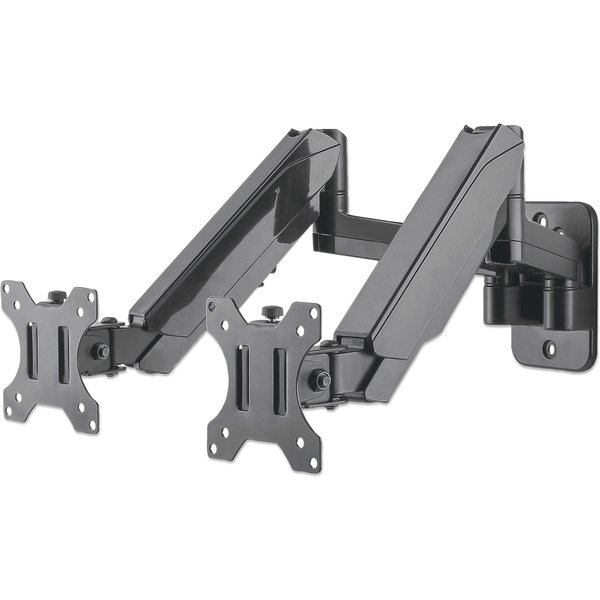 Manhattan Dual Wall Mount for TV & Monitors (Full Motion Gas Spring), For screens 17" to 32", VESA compatibility: 75x75mm and 100x100mm - check the dimensions of the four mounting holes on back of screen to ensure it fits, Max 8kg each, Black, Bracket