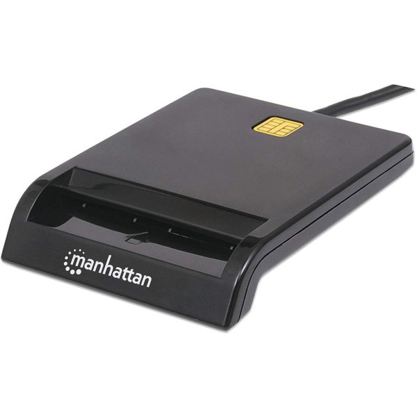 Manhattan USB-A Contact Smart Card Reader, 12 Mbps, Friction type compatible, External, Windows or Mac, Cable 105cm, Black, Three Year Warranty