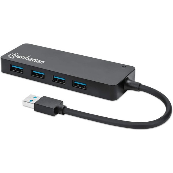 Manhattan USB-A 4-Port Hub, 4x USB-A Ports, 5 Gbps (USB 3.2 Gen1 aka USB 3.0), Bus Power, SuperSpeed USB, Black, Three Year Warranty, Equivalent to ST4300PBU3 & ST4300MINU3B