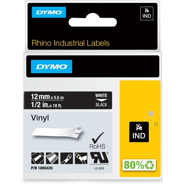 Dymo 1805435 Ribbon Vinyl white on black 12mmx5.5m for Dymo Rhino 6-12