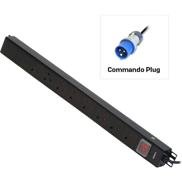 Lindy 8 Way UK Mains Sockets. Vertical PDU with Commando Plug