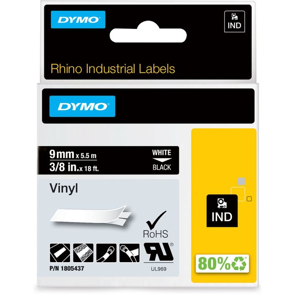 Dymo 1805437 Ribbon Vinyl white on black 9mmx5.5m for Dymo Rhino 6-12m