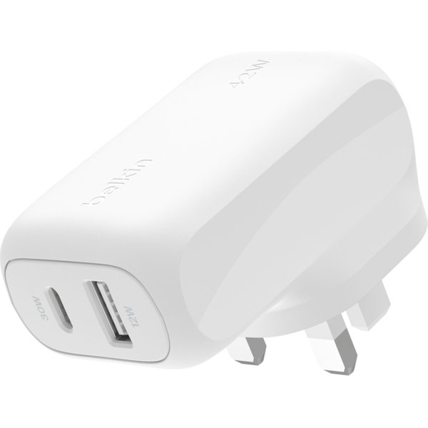 Belkin 42W Dual Wall Charger USB-A and USB-C White