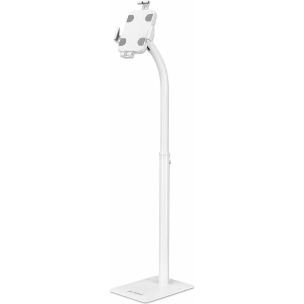 Manhattan Floor Stand (Anti theft) for Tablet and iPad, Universal, 360° Rotation, Tilt +20° to -110°, White, Lockable, Tablets 7.9" to 11", Height adjustable 790 to 1190mm,Extendable clamps: height 200 to 246mm/width 129 to 181mm,Can be bolted to floor (p