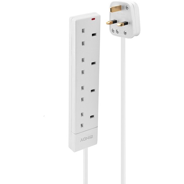 Lindy 2m 4-Way UK Mains Power Extension. White