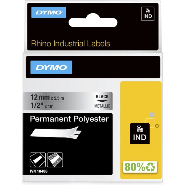 DYMO Rhino Industrial Permanent Polyester Labels | 12mm x 5.5m | Black