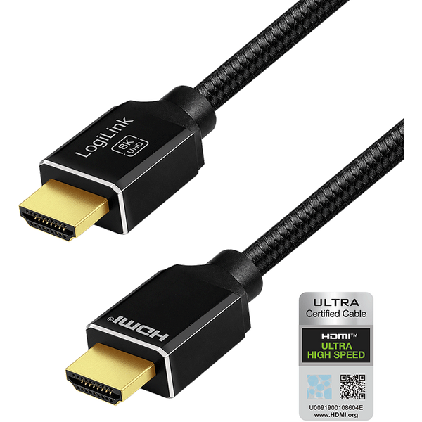 LogiLink HDMI cable. A/M to A/M. 8K/60 Hz. 48 Gbps. metal. nylon. cert