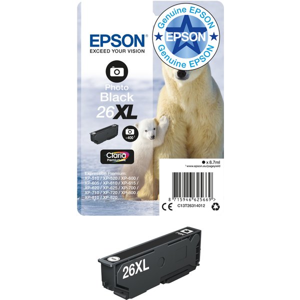 Epson C13T26314012/26XL Ink cartridge foto black high-capacity XL. 400