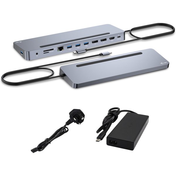 i-tec USB-C Metal Ergonomic 3x 4K Display Docking Station with Power Delivery 100 W + Universal Charger 100 W Wired USB 3.2 Gen 1 (3.1 Gen 1) Type-C 100 W 3.5 mm 101001000 Mbit/s Silver