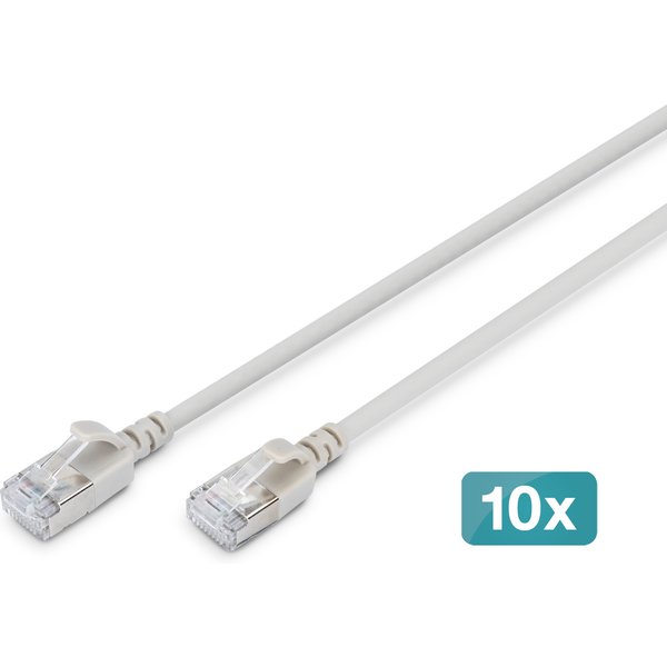 Digitus CAT 6A F-FTP Slim patch cord. 5 m. gray. 10 pieces