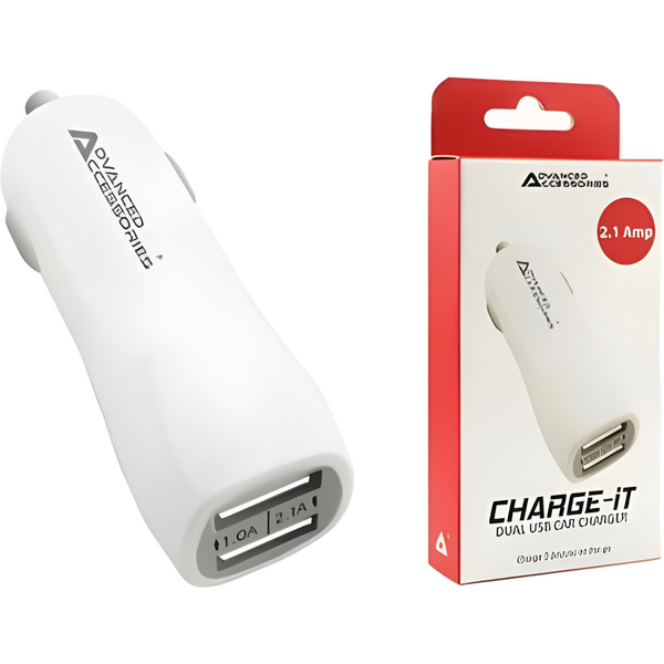 AdvancedAccessories Charge-It Dual USB In-Car Charger - 2.1A 1A USB
