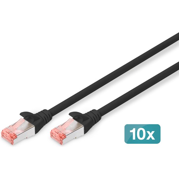 Digitus CAT 6 S/FTP Patch Cables. 0.25 m. Black. 10-Pack