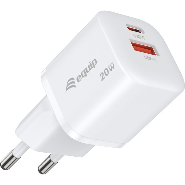 Equip 2-Port 20W GaN USB PD Charger. USB-C x 1. USB-A x 1
