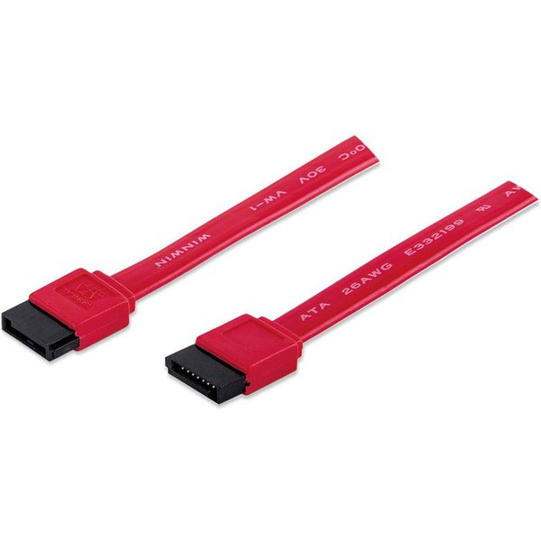 Manhattan SATA Data Cable, 7-Pin, 50cm, Male to Male, 6 Gbps, Red, Lifetime Warranty