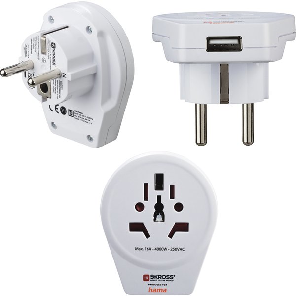 Hama World to Europe USB power plug adapter Universal White