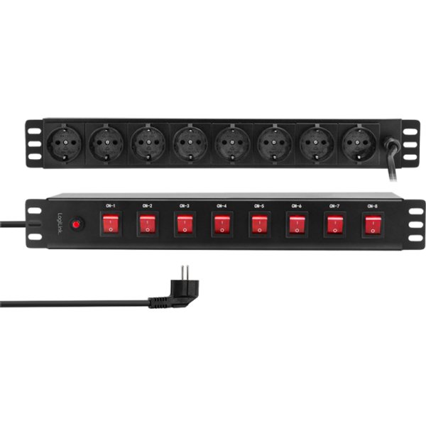 LogiLink PDU8D01 surge protector Black 8 AC outlet(s) 230 V 2 m