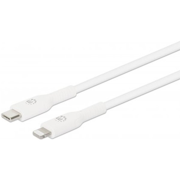 Manhattan USB-C to Lightning Cable, Charge & Sync, 0.5m, White, For Apple iPhone/iPad/iPod, Male to Male, MFi Certified (Apple approval program), 480 Mbps (USB 2.0), Hi-Speed USB, Lifetime Warranty