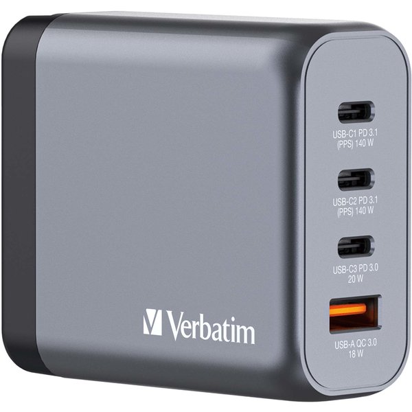 Verbatim GNC-140 GaN Charger 140W with 2 x USB-C PD 140W / 1 x USB-C P
