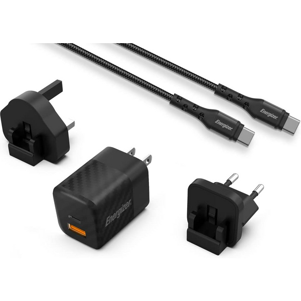 Energizer 38W 1x USB-A and 1x USB-C Wall Charger with USB-C Cable - Bl