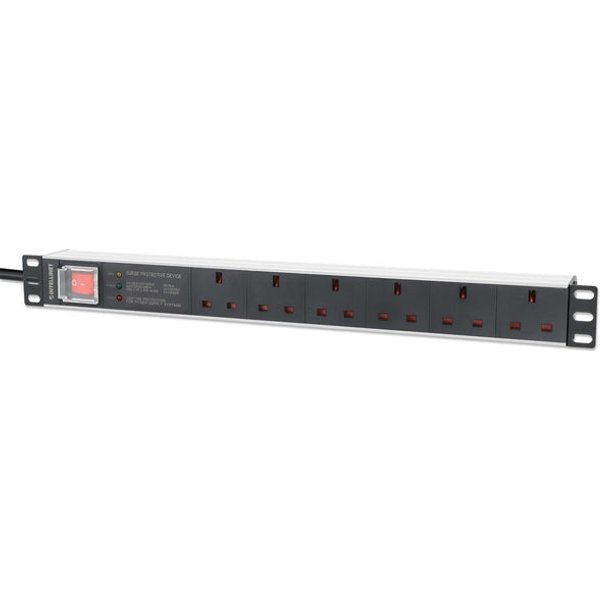 Intellinet 19" 1U PDU 6-way UK With switch and Surge Protection Rackmount Power Distribution Unit UK 3-pin outlets 3m power cord output