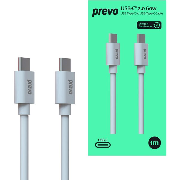 PREVO USB 2.0 60W C to C PVC cable. 20V/3A. 480Mbps. Injection mouldin