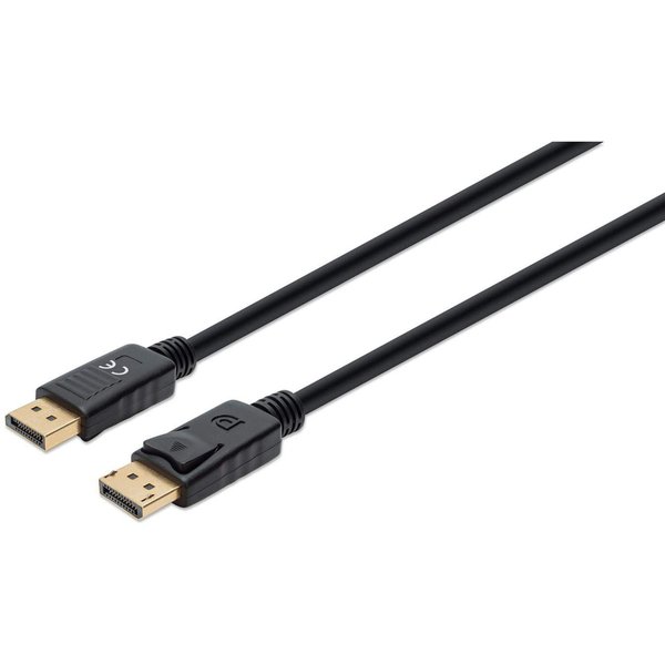 Manhattan DisplayPort 1.4 Cable, 8K@60hz, 2m, Suitable for ALL 8K, 4K & 1080p/HD uses - when upgrading now or have it ready for when you need it, PVC Cable, Male to Male, With Latches, Fully Shielded, Black, Lifetime Warranty, Equivalent to DP14MM2M