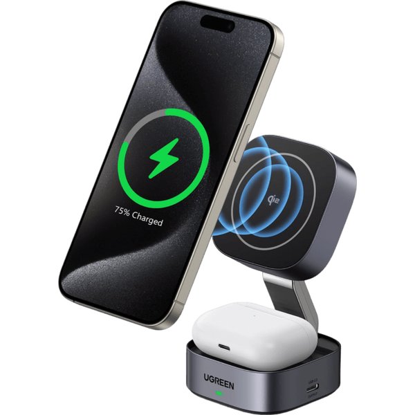 Ugreen 2-in-1 Qi2 Magnetic Foldable Charging Station (No AC Adapter)