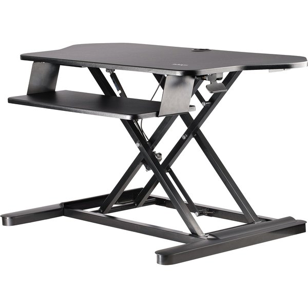 StarTech.com Corner Sit Stand Desk Converter with Keyboard Tray - Large Surface (35" x 21") - Height Adjustable Ergonomic Desktop/Tabletop Standing Workstation - Supports Dual Monitors - TAA