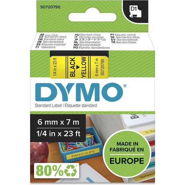 Dymo 43618/S0720790 DirectLabel-etikettes black on yellow 6mm x 7m for