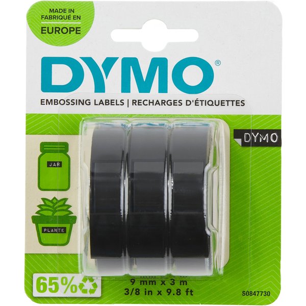 Dymo S0847730 Embossing tape 3D black 9mmx3m Pack=3 for Dymo 3D 9mm