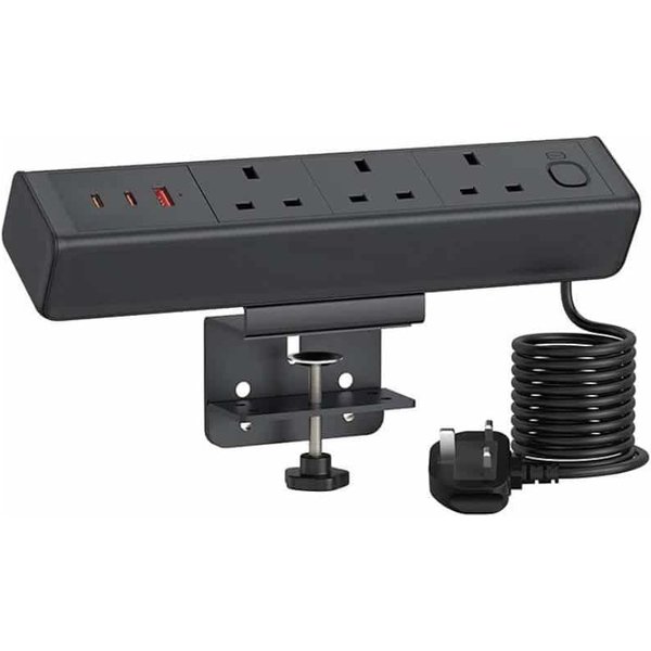 Proline DESK POWER POD 3 x 13A + 1 USB-A & 2 X USB-C (65W) - BLACK