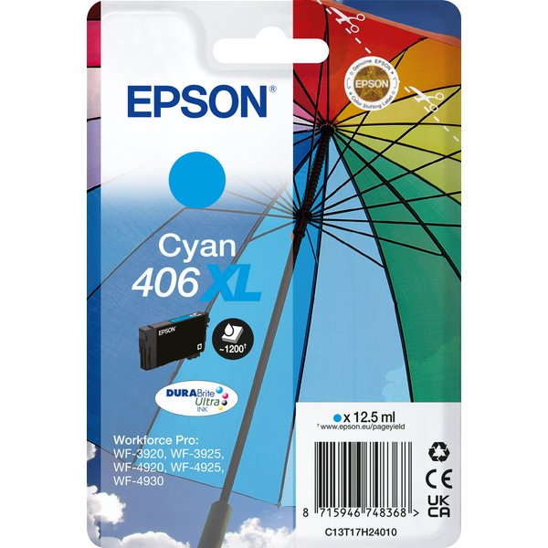 Epson C13T17H24010/406XL Ink cartridge cyan high-capacity. 1.2K pages