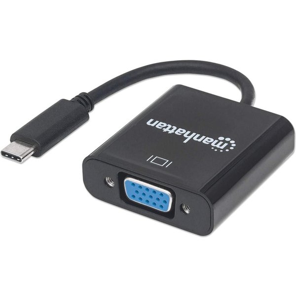 Manhattan USB-C to VGA Converter Cable, 1080p@60Hz, Black, 8cm, Male to Female, Lifetime Warranty, Equivalent to CDP2HD