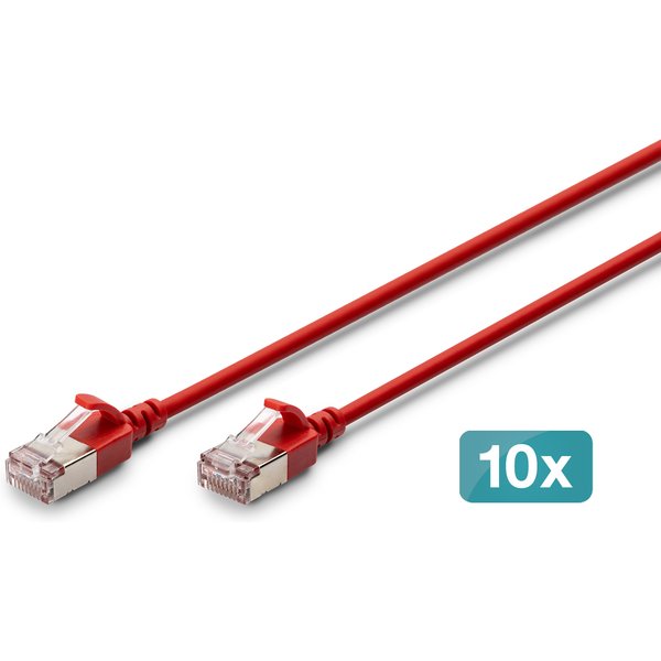 Digitus CAT 6A F-FTP Slim patch cord. 1 m. red. 10 pieces