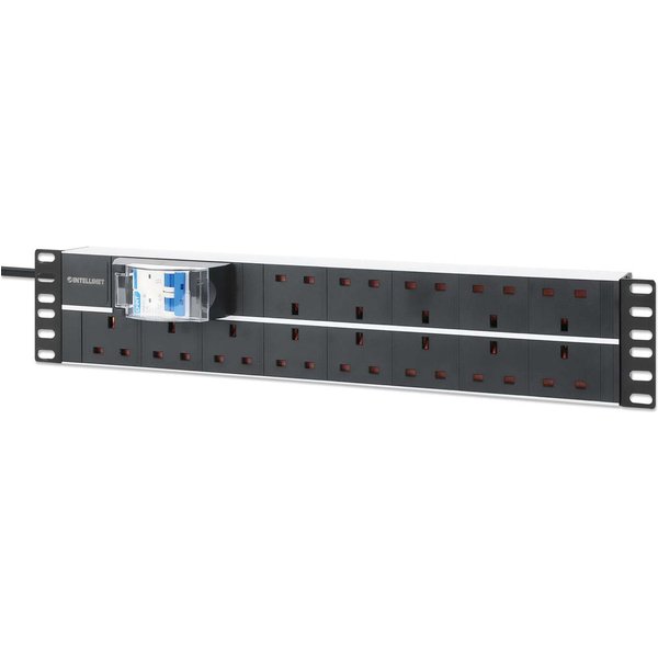 Intellinet 19" 2U PDU 15-way UK With 2P air breaker Rackmount Power Distribution Unit UK 3-pin outlets 3m power cord output