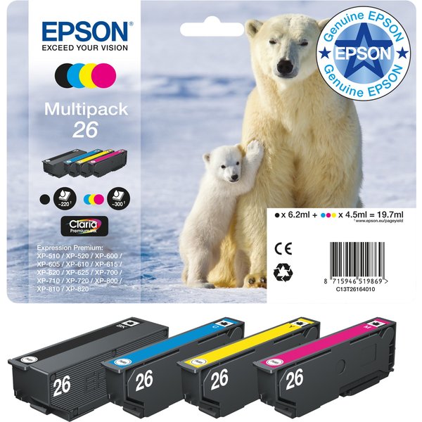 Epson C13T26164010/26 Ink cartridge multi pack Bk.C.M.Y 220pg + 3x300p