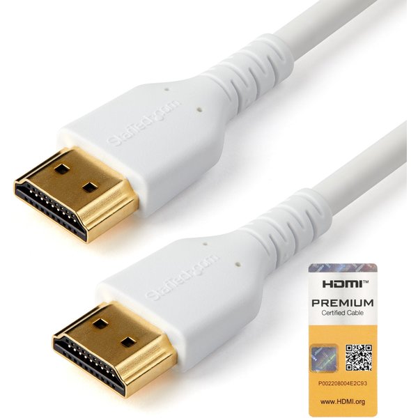 StarTech.com 6ft (2m) Slim HDMI Cable, Flexible Premium Certified HDMI 2.0 Cord with Ethernet, UHD 4K 60Hz HDR10, Durable Aramid Fiber Design with TPE Jacket, White