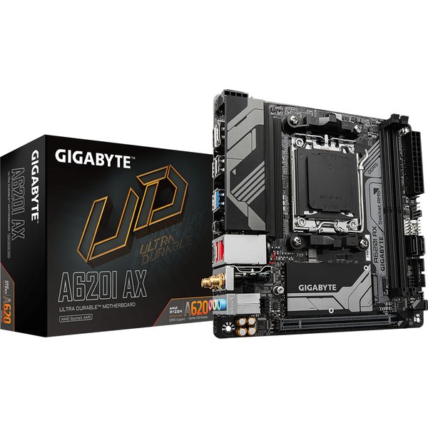 GIGABYTE A620I AX Motherboard - Supports AMD Ryzen 8000 CPUs. 5+2+1 Ph