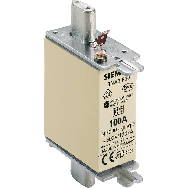 Siemens LV HRC fuse NH000 100A gG 500Vac/250Vdc