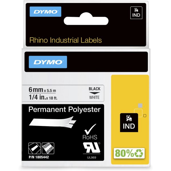 Dymo 1805442 Ribbon Polyester black on white 6mmx5.5m for Dymo Rhino 6